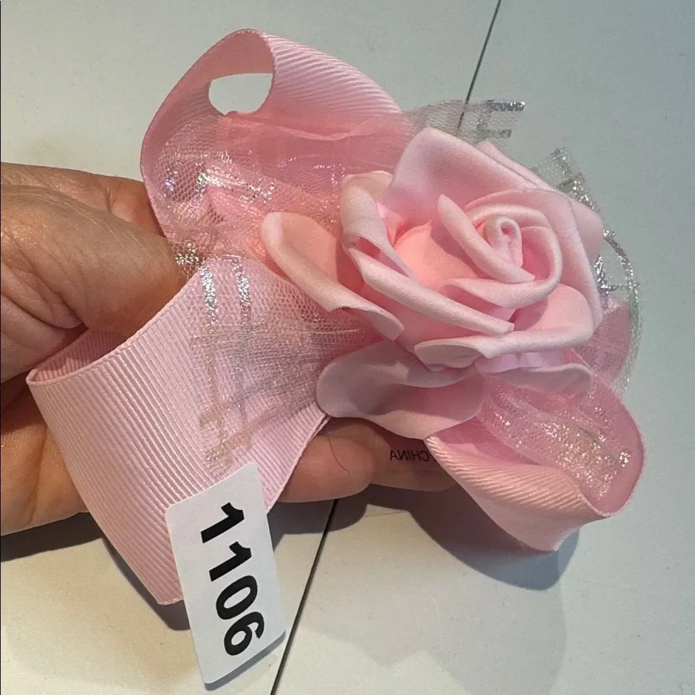 1106 Pink Color Rose Hair Bow Alligator Clip‎